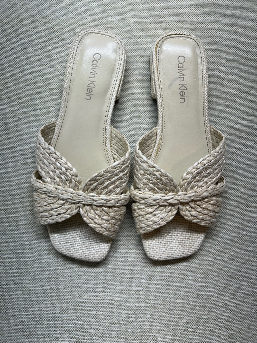 Calvin Klein Beige Braided Slide Mules